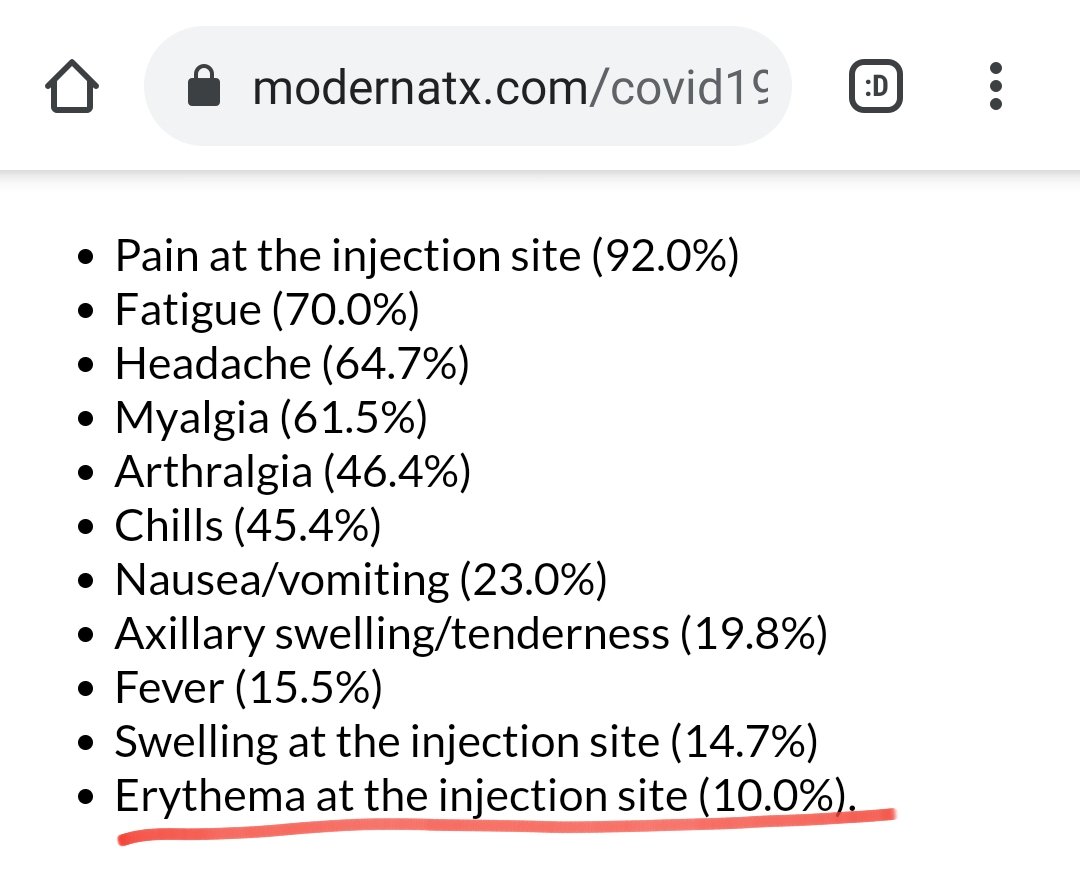 TomBunchOfNmbrs's tweet photo. @komonews This is not new.
Moderna listed this as a very common adverse reaction in their Dec phase 3 study results.
#BoycottSinclairBroadcasting https://t.co/92UhrFOkgb
