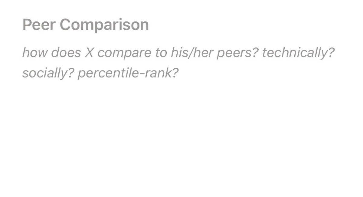 3. Peer comparison — how does X compare to his/her peers? Using a NUMERICAL rating, how would you rate him/her technically? Socially? Push for a percentile basis or on a scale of 1-10It is hard for people to BS this