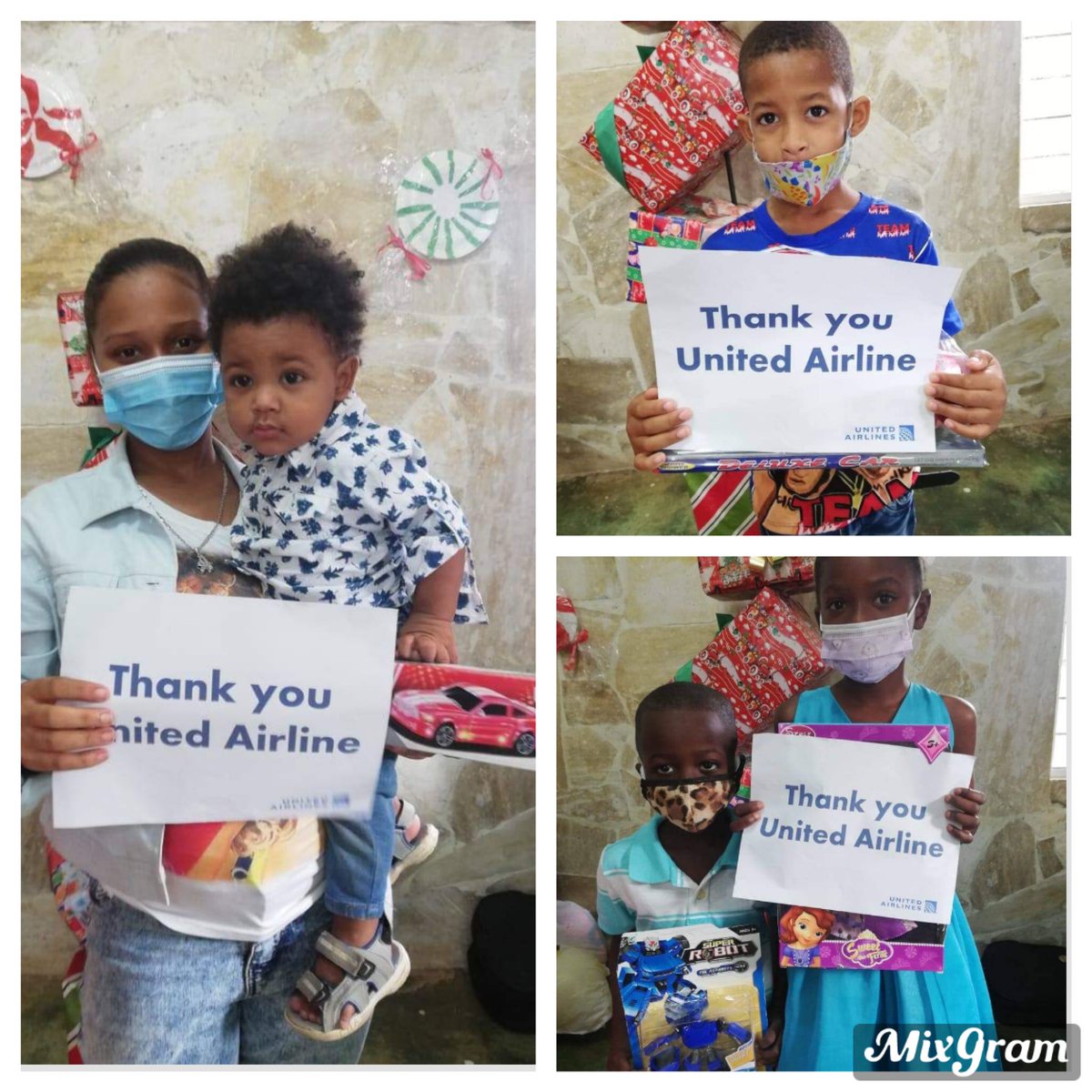 The below children, plus many more, send their thanks and love to United Airlines, especially ⁦@mtmorais28⁩ ⁦@susannesworld⁩ for ensuring they received their toys in SDQ. #Ewrproud #beingunited