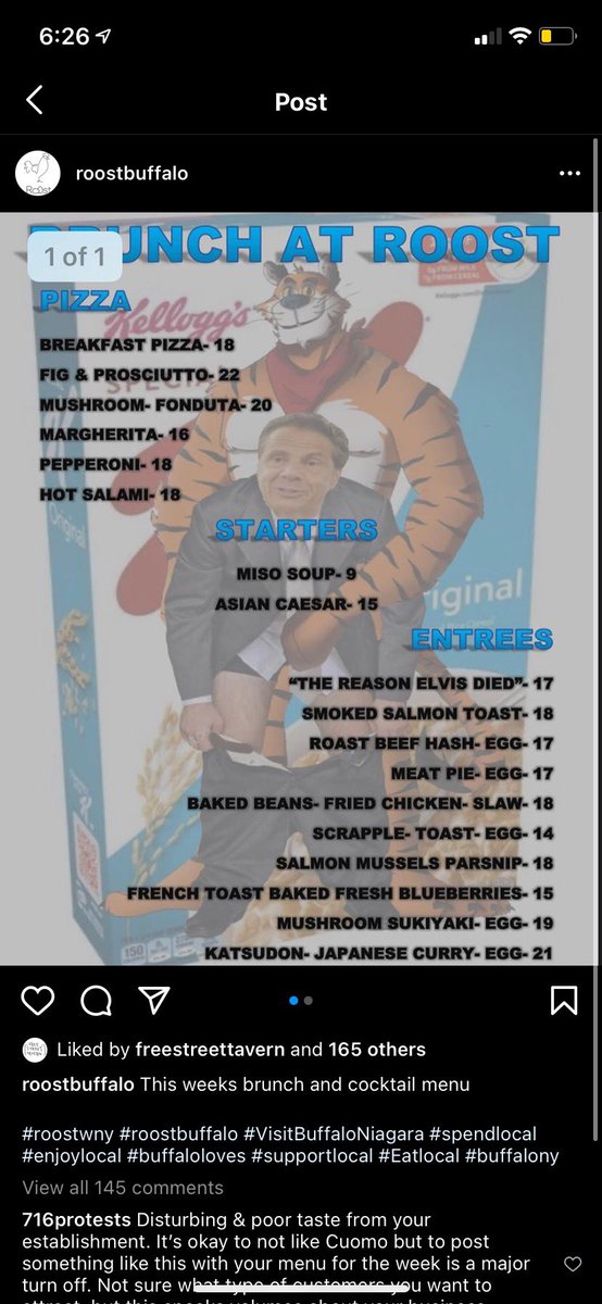 BuffaloFood's tweet photo. Rape does not belong on a restaurant menu. That’s the most 2021 sentence I have typed so far. Shame on you, Roost. https://t.co/WkxzbIZWLR