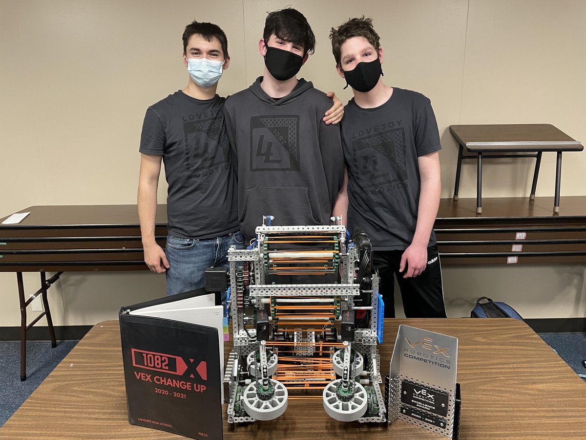 lovejoyrobotics's tweet photo. #1082X won #ExcellenceAward ! They’re now state qualified! Were so thrilled as it’s the highest honor at a VEX Competition. What a day and what a comeback! *Many amazing teammates not pictured #OneHeartOneLovejoy #BestTodayBetterTomorrow #RoboticsExcellence #RumbleintheFalls2021 https://t.co/v6xvAFtjN9