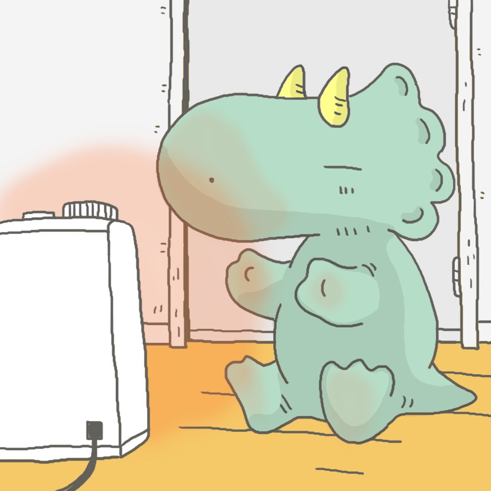 恐竜の恐くない生活 公式 恐竜と恐くない生活 暖房独り占めしちゃうと部屋あったまんないよ ゆるいイラスト ほのぼの キャラクター きょうりゅう 優しいジュラ紀 4コマ漫画 おうちじかん 恐竜 可愛い イラスト イラストグラム ゆるキャラ