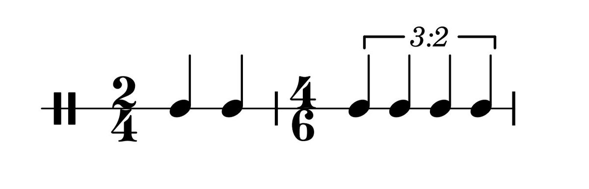 these can seem a little funky, but it's worth noting that in some cases we can already do equivalent things with some standard notation! consider these two examples: the 1st might look totally impossible to feel, but the relationship between the beats is the same as in the 2nd