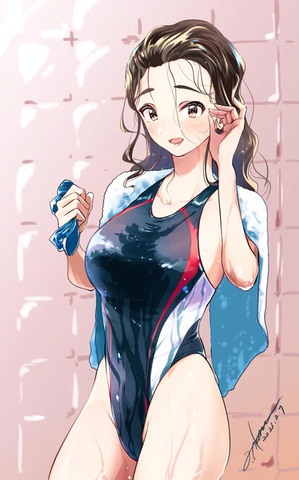 地味で取り柄が無いからって最近水泳を始めたメガネそばかす幼馴染ちゃん。(メガネ差分かわいい) 