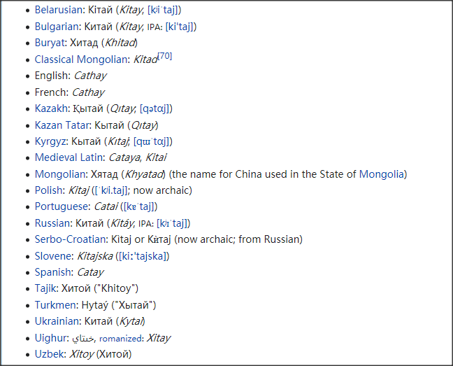 Words related to Khitay are still used in many Turkic and Slavic languages to refer to China.