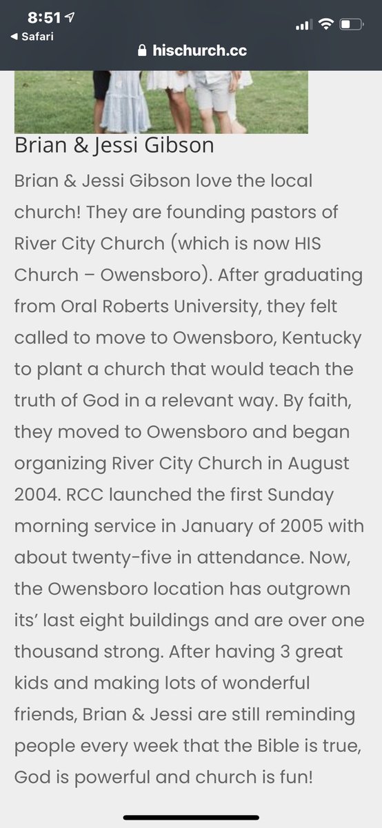 Apparently he was a junkie, got a calling & graduated from oral Roberts University (now closed). He only came to Owensboro in 2004. The name of Gibson’s mega church is HIS Church. Yup. It has branches in Owensboro & Henderson, KY & Dumas & Amarillo, TX 4/