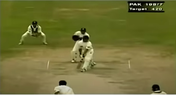 Four overs later, Mushtaq Ahmed got a nasty one that shot up from the turf. The ball struck the shoulder of the bat and lobbed to Dravid in the slip.