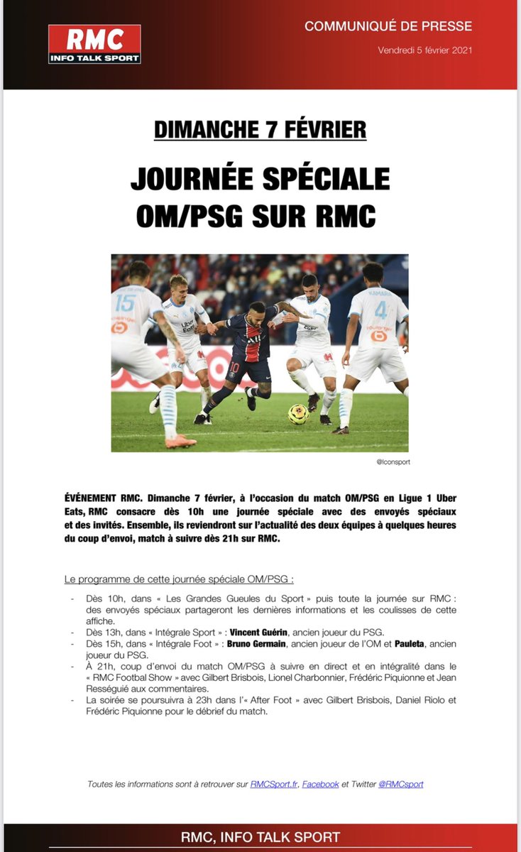 CyrilMejane's tweet photo. 🔥⚽️📻 Journée spéciale #OMPSG aujourd’hui sur #RMC à partir de 10h dans @GGsportRMC puis @ParisRMC #IntegraleSport #IntegraleFoot #RMCSportShow @RMCFootShow @AfterRMC avec nos reporters à Marseille et des invités comme Pauleta, Bruno Germain et Vincent Guérin ! Le match à 21h ! https://t.co/3NJqfrLSDK