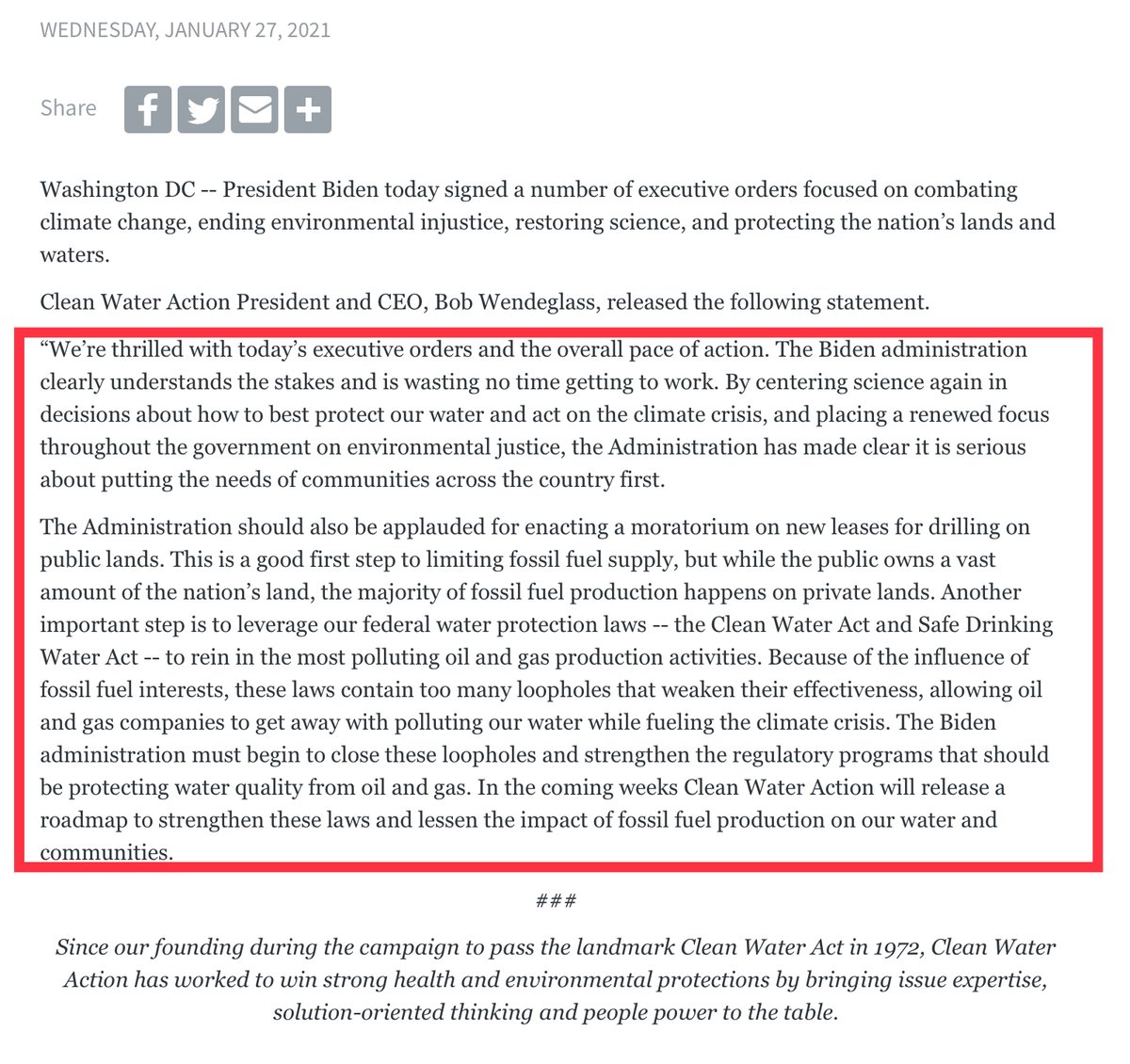 Amazing how the ppl involved have been accused of pay 4 play in the past and here we have Joe signing EOs for orgs involved with the voting.Watch the ‘clean’ water. https://www.cleanwateraction.org&nbsp;