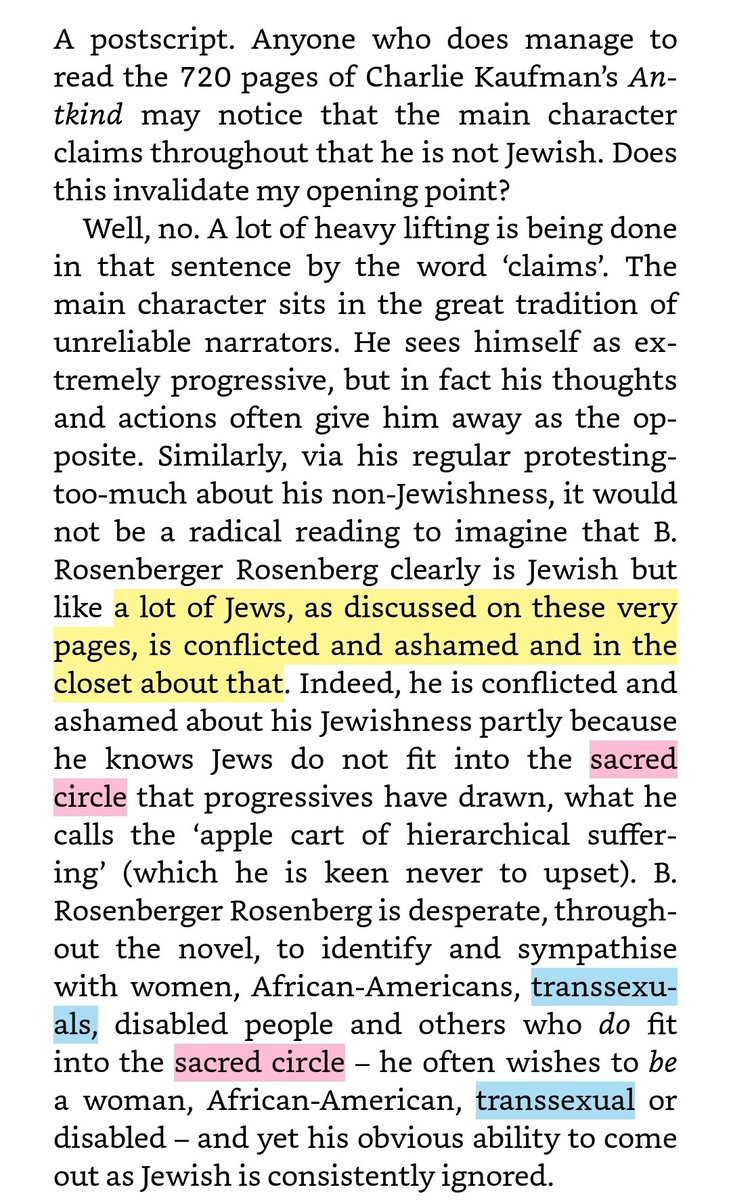 Firstly the concept of the "sacred circle" (pages 18-19, 94, 113)This supposed moral framework of oppressed - oppressor of progressives, where Jewish people fall outside of this "sacred circle" due to their (conditional) whiteness.