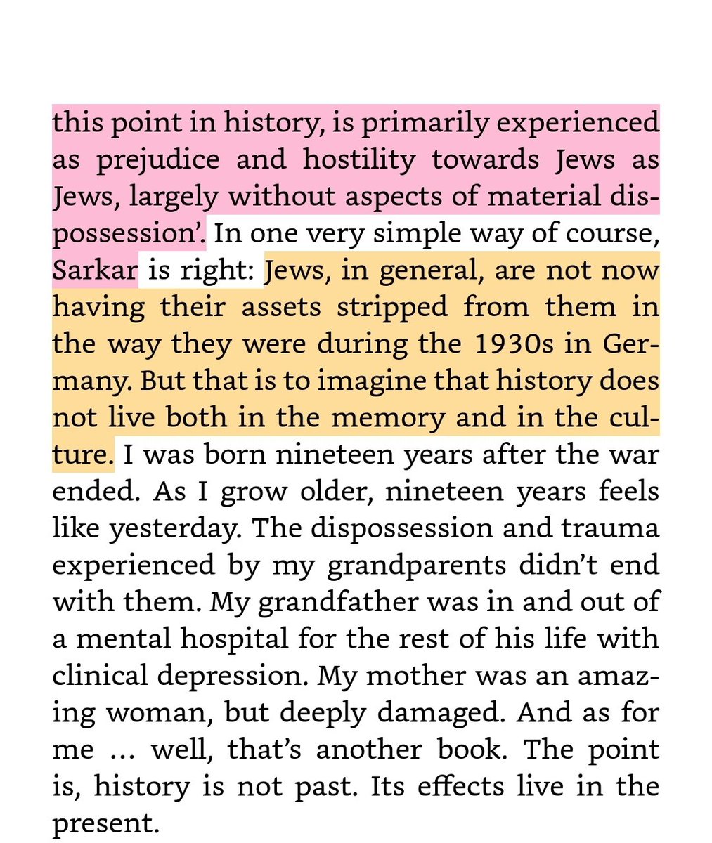 The other bookend is... Ash Sarkar ( @AyoCaesar) (pages 26, 110, coda 119 - 120) which is a reading of her comments about Jewish people not experiencing material dispossession as "Jews are materially better off" and "it always comes down to money".