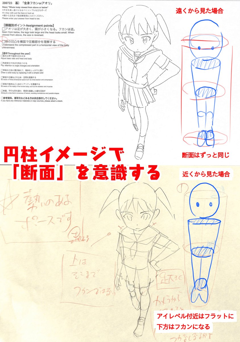 フカンは円柱の断面をイメージ 遠近見る場所でフカンの見え方が変わる 近くか アニメ私塾の漫画