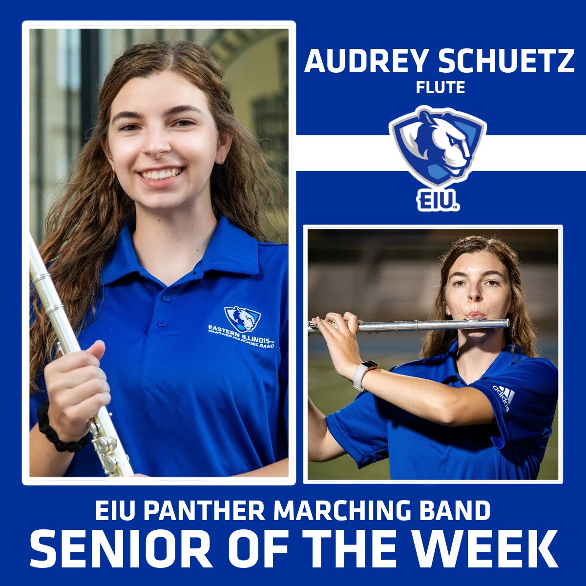 This week's senior of the week is Audrey Schuetz!

Audrey is a flute for the Panther Marching Band!

#WeArePMB