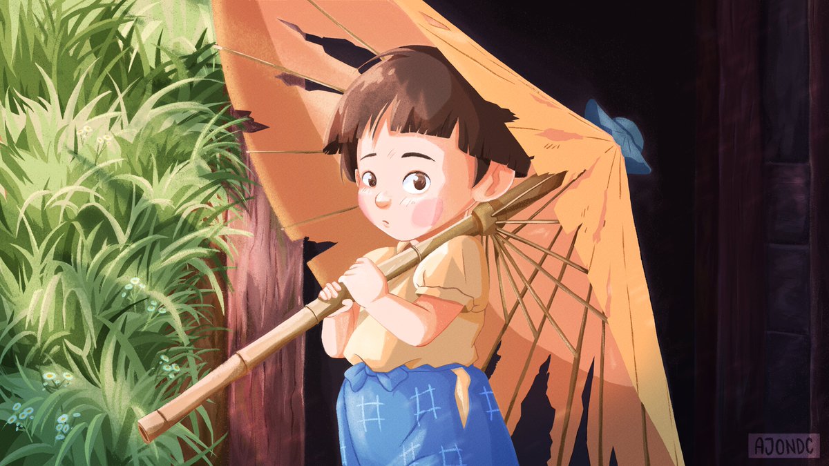 So happy my big brother came with an umbrella to take me home.
#ghibliredraw #graveofthefireflies