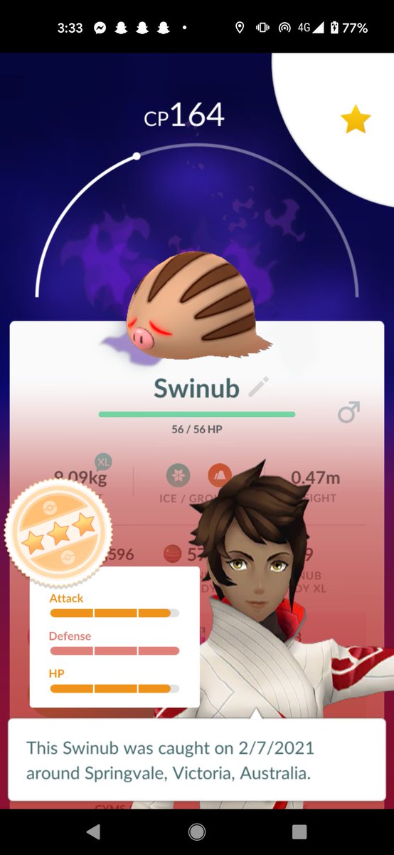 Cherimu's tweet photo. Lucked out!! 96% shadow swinub!! #PokemonGO #shadowswinub https://t.co/hMzEWVr5So