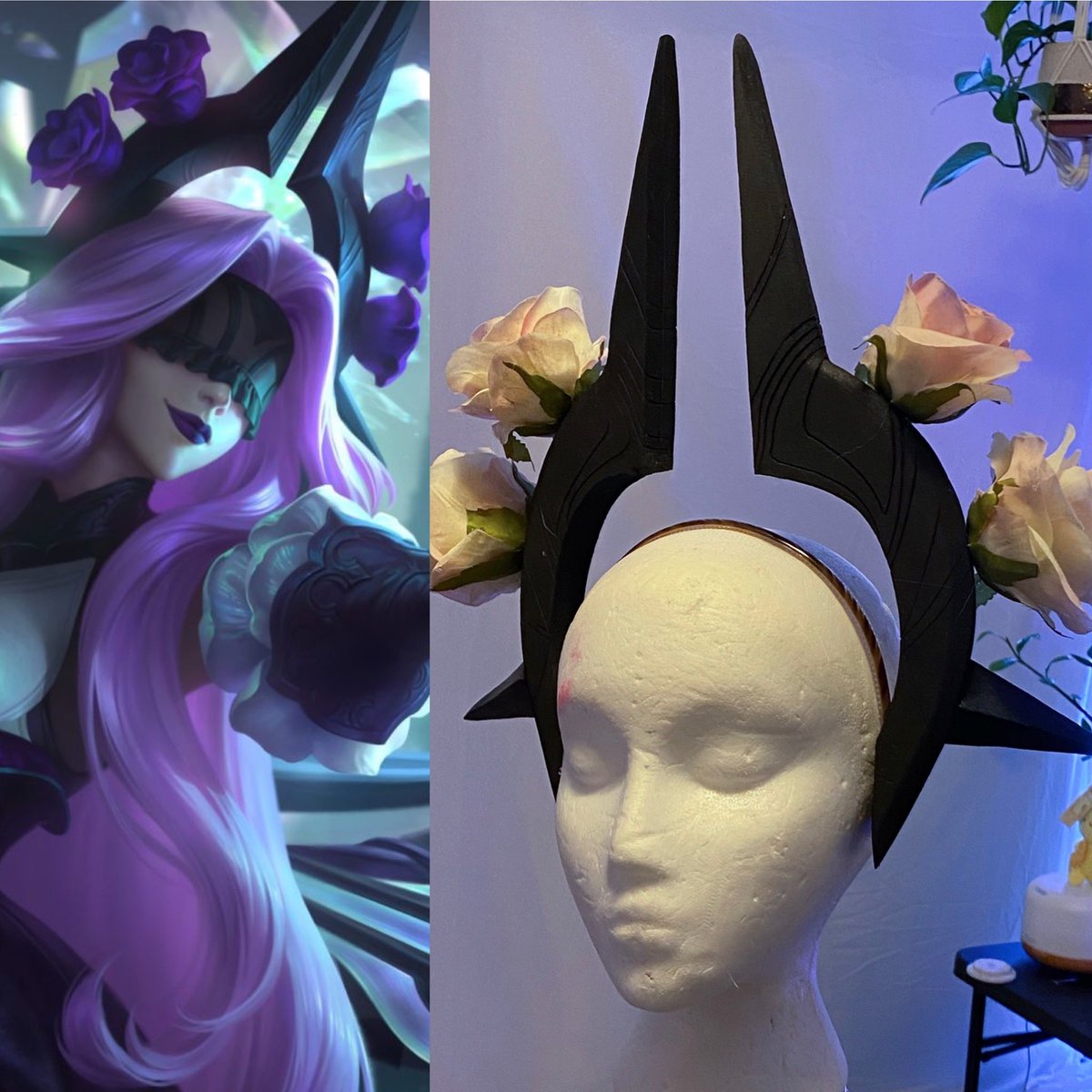 Syndra headpiece progress 😪 I need to dye the roses purple but it’s otherwise done!