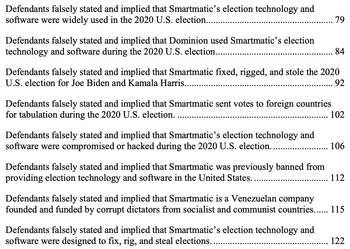 . . . And Smartmatic was responsible for stealing the 2020 election by switching and altering votes to rig the election for Joe Biden and Kamala Harris. Here is a partial list of the lies detailed in the brief:4/