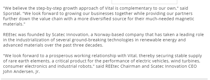 Katweezel's tweet photo. $VML #REEtec #REE

"Through this agreement with Vital, REEtec is taking further steps to secure access to #REE feedstock &amp; thereby strengthen our ability to offer competitively priced magnetic materials to our customers," said REEtec CEO Sigve Sporstøl.

https://t.co/LX0gCSzl0W https://t.co/5v751xWCHi