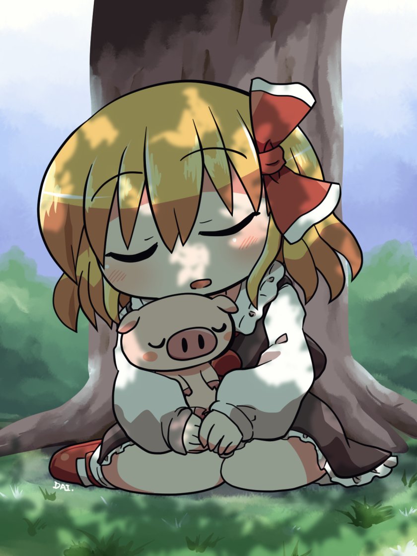 ルーミア(東方プロジェクト) 「おやすみちゅう?? #毎月7日はルーミアの日 #おは東方 」|六合ダイスケ@春例大祭う12bのイラスト