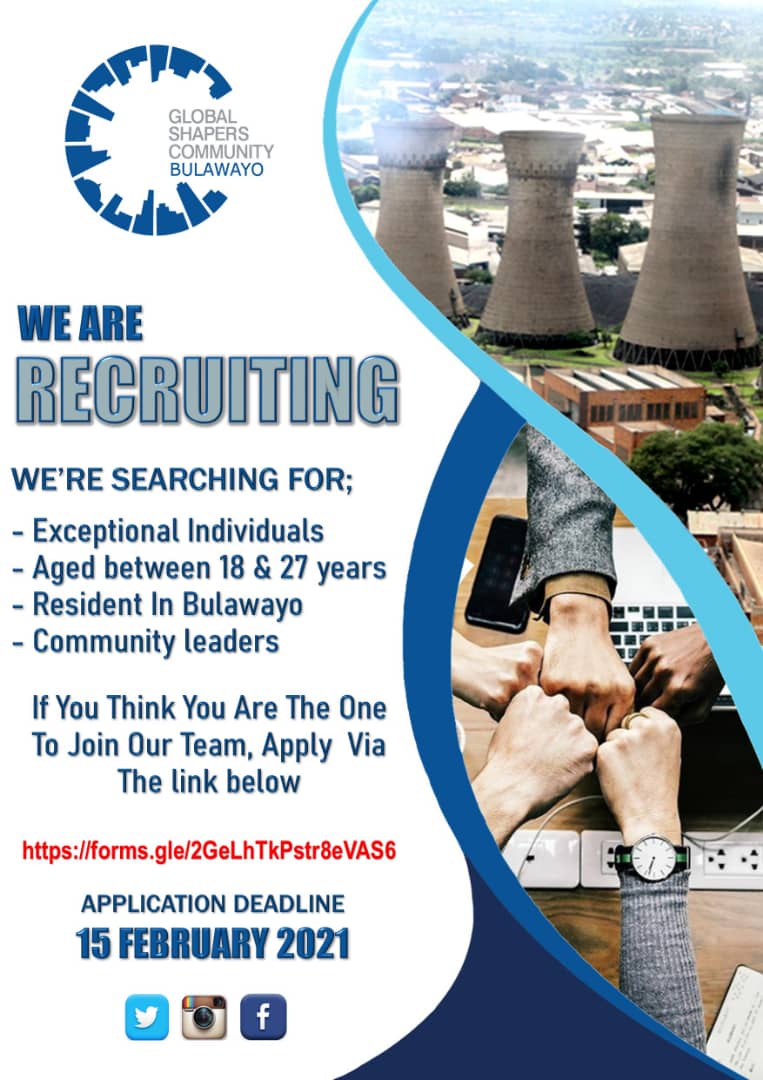 Global Shapers Community Byo hub is recruiting!!! 
If you are a aged 17-27 and passionate about community development as well as making a difference Apply now via the link  and be part of a vibrant team.<a href="/UNoeMqhele/">She Who Wears A Crown</a>
<a href="/nustsrc/">NUSTZIM SRC</a> <a href="/LupaneState/">Lupane State University</a> <a href="/UNoeMqhele/">She Who Wears A Crown</a> <a href="/byopoly/">Bulawayo PolyTechnic</a> <a href="/CurateByo/">Curate Byo</a> <a href="/UNgamla/">Sibusiso Bhebhe</a>