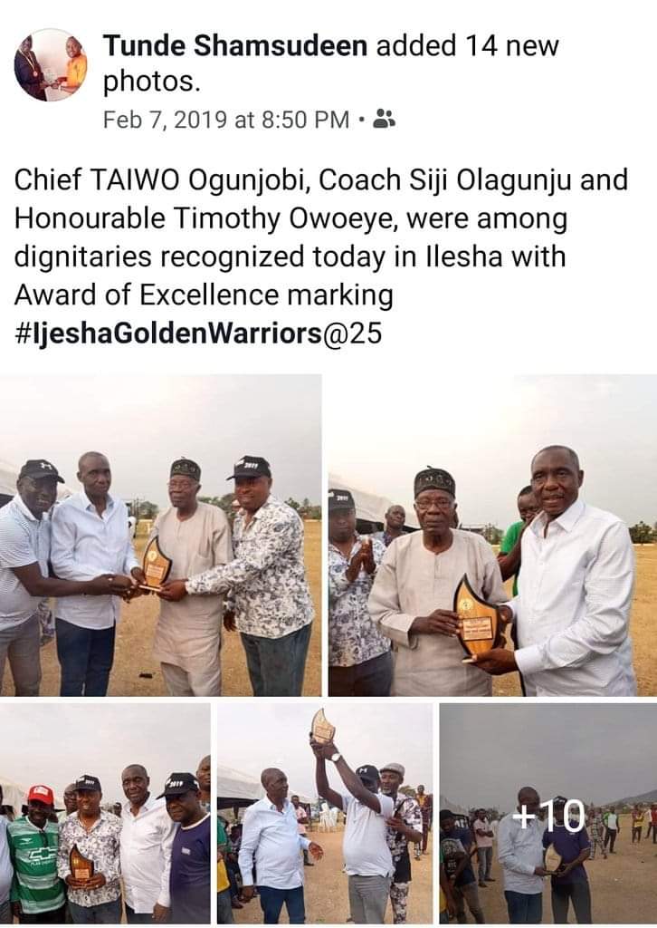 ipoola2013's tweet photo. TB: On this day Feb. 7, 2019 was late Chief Taiwo Joseph Ogunjobi, last football outing before his demise.

He was among the top dignitaries in Ilesha which includes Speaker State of Osun HOA @Hon_Owoeye, and @thenff Deputy Technical Director Siji Lagunju.

#RestOnTJO #TJOLivesOn https://t.co/VoKU5faq7S