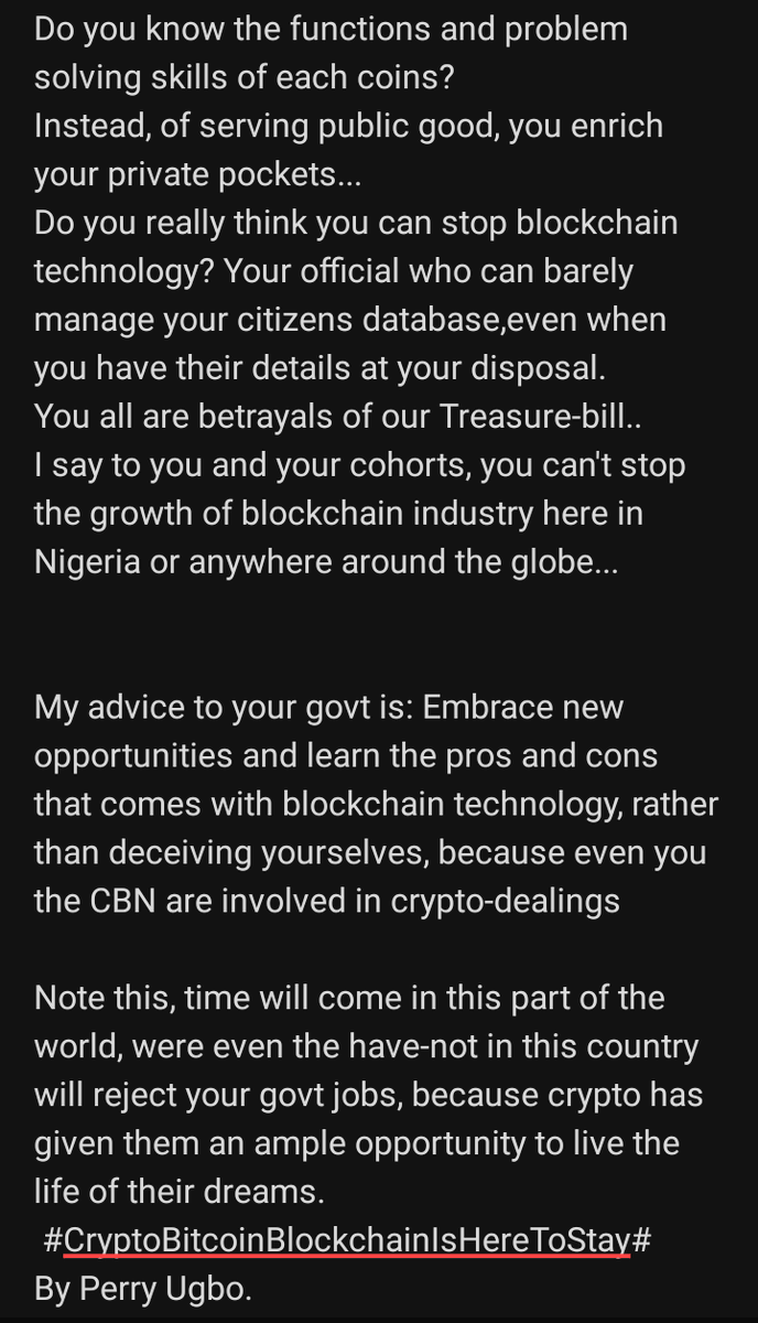 perrydacdigital's tweet photo. Learn the pros and cons that comes with blockchain technology CBN...
#Bitcoin #Binance #CBNBan #Bitcoin #NigeriaNeedsCrypto #blockchain #innovation https://t.co/bisEqmJg58