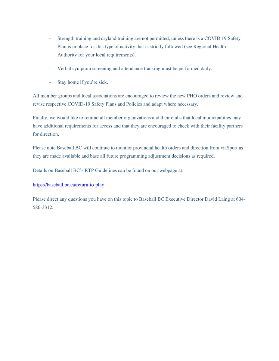 Please see the recent update regarding COVID-19 RTP Guidelines. Find more information and resources on youth baseball and COVID-19 here bcminorbaseball.org/page/show/5788…
