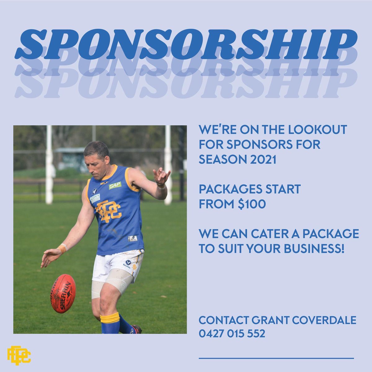 We're on the lookout for new sponsors for season 2021 and beyond!

We know it's been a tough 12 months for businesses big and small, we have various sponsorship packages to suit your businesses needs and budget.

View our whole Sponsorship package at eleyparkfc.com.au/become-a-spons…
