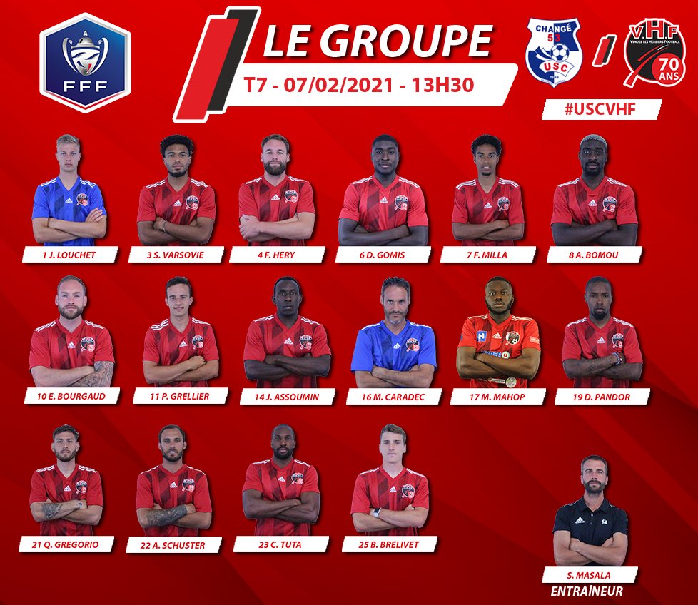 VHFootOfficiel's tweet photo. 🏆 @coupedefrance : Le groupe 🔴&⚫️ !
👀 Voici les 1️⃣6️⃣ joueurs retenus par Stéphane #Masala pour le déplacement à l’@uschangefoot, ce dimanche à 13h30.
⚽️ Ramenez nous la qualif’ 💪 🔴⚫️ #AllezVHF #USCVHF https://t.co/ILf5NGwdOA