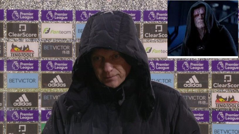 ScottALatham's tweet photo. Presumably after tonight's post-match interview West Ham manager David Moyes is off to personally oversee the final stages of the construction of the second Death Star...? 
#StarWars #PremierLeague https://t.co/Qa5hpbFTs7