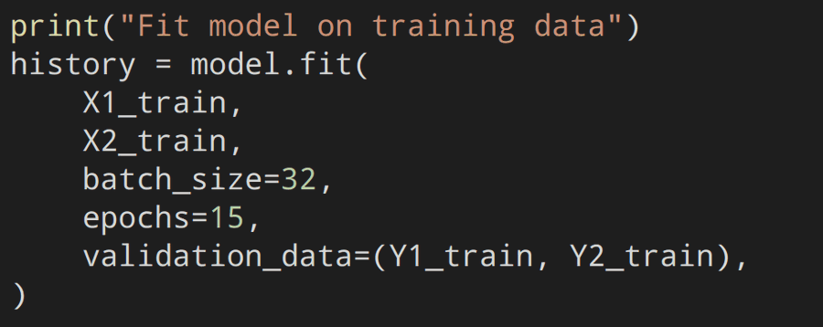Now we simply pass our data 15 times (aka epochs) through our neural network and validate it each time using the validation data we made earlier.(19 / 22)