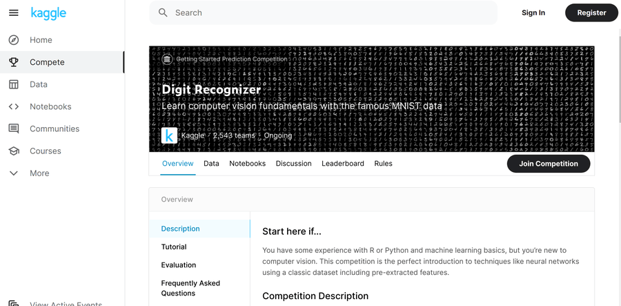 This project was actually a Kaggle challenge based on the MNIST dataset which is a collection images of 70,000 hand written digits.You can find the dataset hereDown pointing backhand indexLink symbol//kaggle.com/c/digit-recognizer (4 / 22)