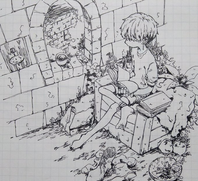 ペン画と背景有り絵の練習?