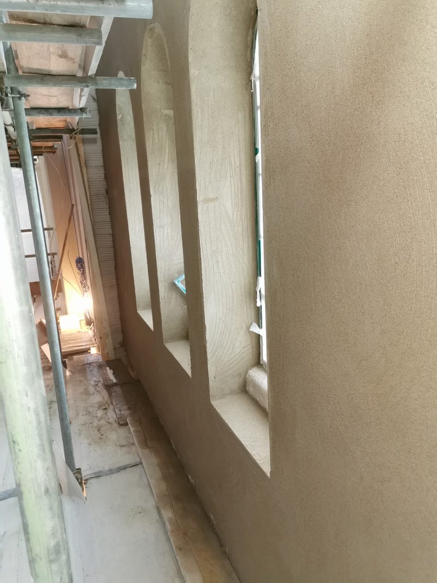 Our lime plastering works at St. Paul’s and Philomena are going well lots of hard angles on the radius but Steve and Paul well up for the challenge #lime #traditional #church #heritage