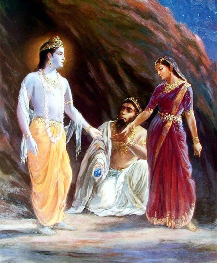 SYAMANTAK MANI AND KRISHNA'S MARRIAGE TO JAMBVATI. Koshtru's Son Nidhn had two sons, Satrajit and Prasanjit. Both were capable and brave. Satrajit was very friendly with Bhagwan Bhaskar. On being satisfied by Satrajit 's tapasya, Suryadev wanted to give boon to him.