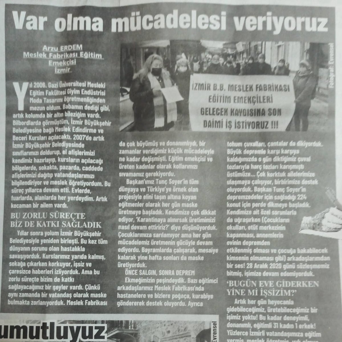 ayse_akturk_'s tweet photo. İzmir B.B. Meslek Fabrikasının 31 Kadından oluşan Emekçi - Öğretmenleri ara verdikleri #daimiiş #daimisigorta eylemlerinin 43. gününde çocukları ile birlikte #taşeronahayır diyecekler. 8 Şubat Pazartesi günü Haydi Sizde sesimizin duyulmasına Destek olun. #yanınızdayızi https://t.co/gwhtjl8Z1o