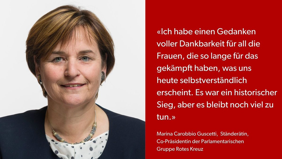 RotesKreuz_CH's tweet photo. #50JahreFrauenstimmrecht: Ein Meilenstein für mehr Gleichberechtigung in der Schweiz, sagt die Ständerätin und Co-Präsidentin der parlamentarischen Gruppe Rotes Kreuz, @MarinaCarobbio.  https://t.co/aOVcZubTDt https://t.co/Oo7CwbfQOQ