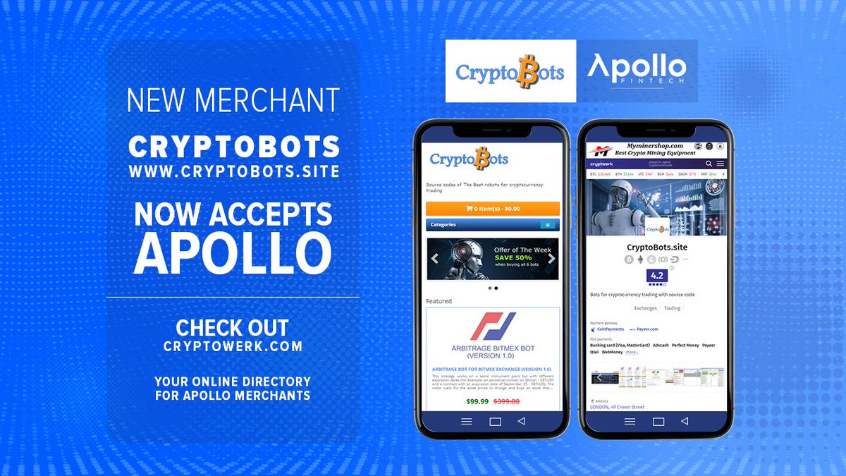 #Merchant adoption: CryptoBots accepts Apollo Currency (APL) @ cryptobots.site 'Source codes of best robots for cryptocurrency trading' Get APL at knoxvip.com, cointiger.com & bitmart.com Contact: media@apollocurrency.com