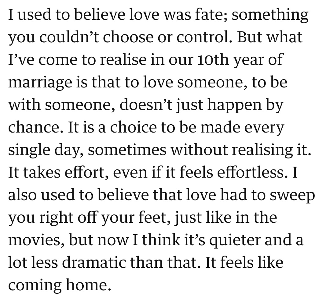 I love this, from @huma_qureshi_uk's piece in The Guardian today. 💙 Love is quiet. Love feels like home.