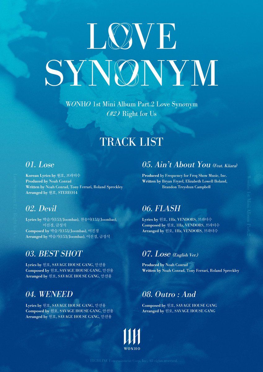 WONHO 1st Mini Album Part.2 <Love Synonym> (#2) Right for Us TRACK LIST #원호 #WONHO #Love_Synonym #Right_for_Us