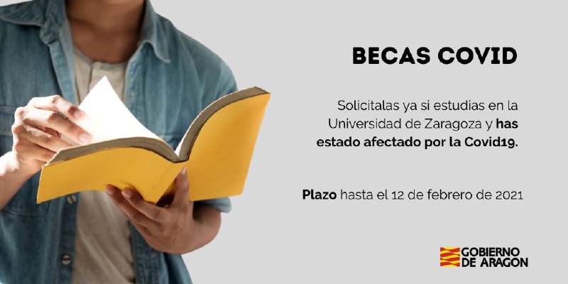 GobAragon's tweet photo. ⚠ Últimos días para solicitar las #BecasCOVID para estudios oficiales de Grado de @unizar con financiación del @GobAragon

 📆  Hasta el 12 de febrero.

ℹ Requisitos, criterios de valoración y solicitud 
 👉 https://t.co/udwnCGJkh8

#Covid19 #Universidad #Aragón #PorAragón https://t.co/PAKuEmjos0