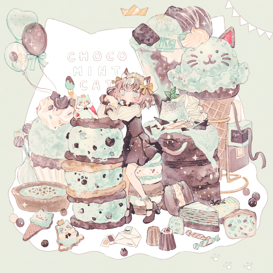 1girl food animal ears cat ears solo ice cream tail  illustration images