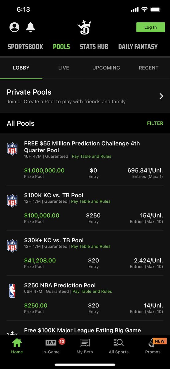 Jason Robins (@jasondrobins) on Twitter photo Almost 700k entries already in the <a href="/DKSportsbook/">DraftKings Sportsbook</a> FREE to play pool. $1m top prize and everyone who enters gets a prize of up to $25k just for joining the pool. Come get some! It’s 100% FREE to enter - just have to download the app and sign up. And you can play from anywhere! Almost 700k entries already in the <a href="/DKSportsbook/">DraftKings Sportsbook</a> FREE to play pool. $1m top prize and everyone who enters gets a prize of up to $25k just for joining the pool. Come get some! It’s 100% FREE to enter - just have to download the app and sign up. And you can play from anywhere!