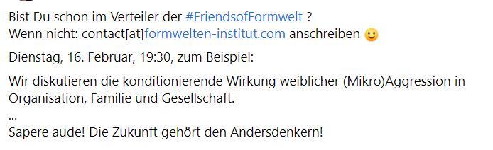 PeynGitta's tweet photo. Am 16. Februar fassen wir #FriendsofFormwelt mal wieder ein heißes Eisen an. Ist ja nicht so, dass uns die Tabu-Themen ausgehen 🤣
@sylviedv Das greifen wir uns und trauen uns mal selbstkritisch, woll? https://t.co/puRAtrFvq4
