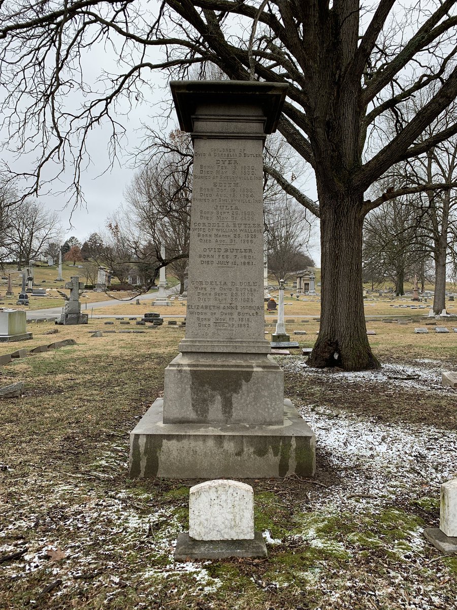 2/7/1801-7/12/1881 Ovid Butler Section 6 Lot 14 GPS (39.8199708, -86.1746097) Born in New York, Butler practiced law in Shelbyville from 1825-1836 before moving to Indianapolis and being a partner in a firm with Calvin Fletcher. But he left law in 1849, citing health reasons.