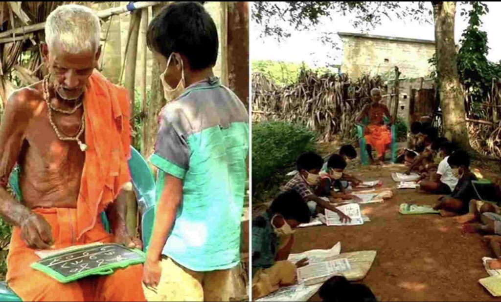 AwanishSharan's tweet photo. 104 year old Nanda Prasty from Odisha has been teaching Children under a tree without charging a single penny for over 75 years. https://t.co/wEWiq4bKO1