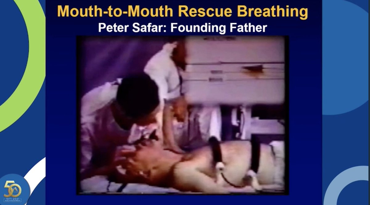 Nadkarni: studied and monitored, by Peter Safar, where he showed lay people could be trained to successfully resuscitate with exhaled air.  #CCC50  #PedsICU