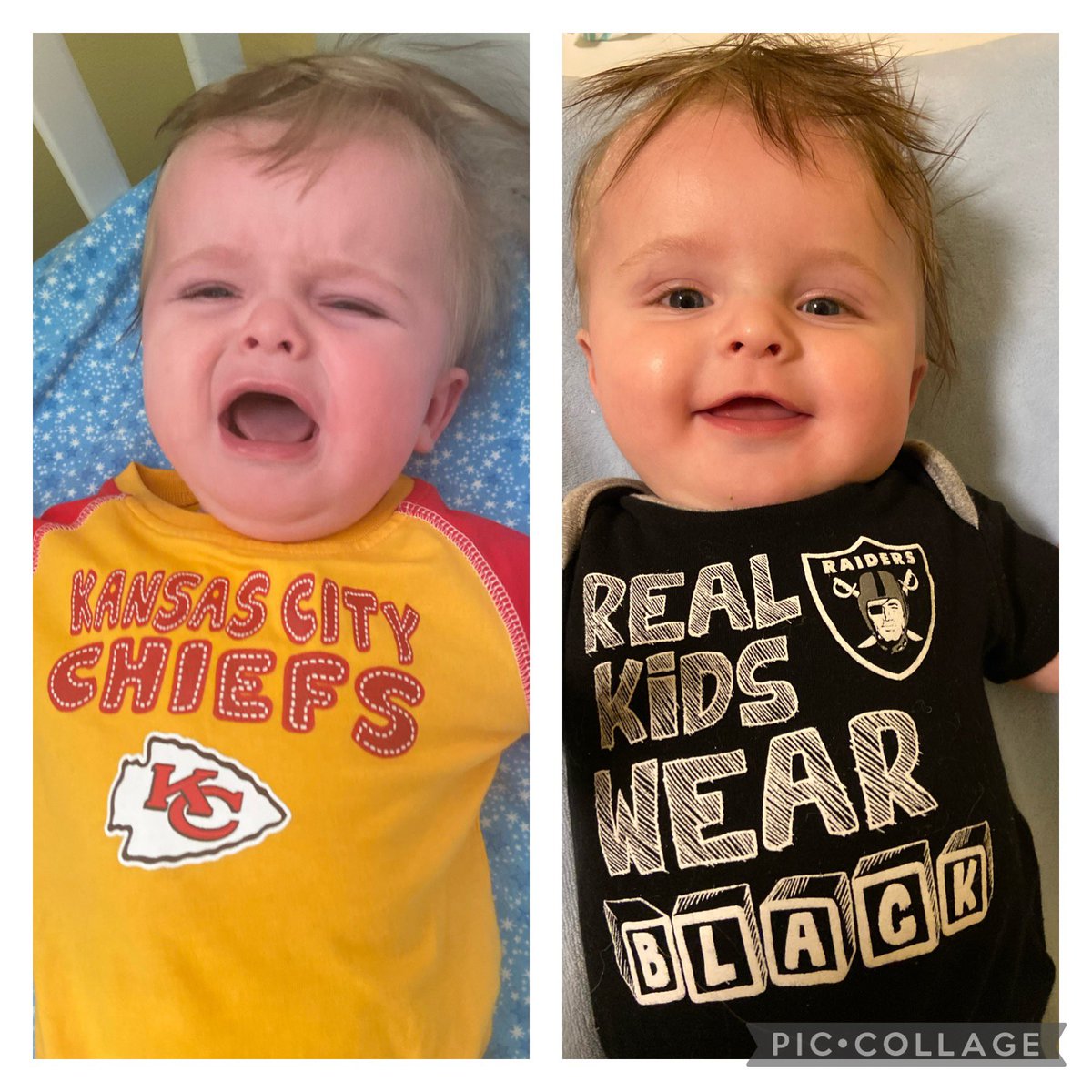 daggsy87's tweet photo. Somewhere along the way, someone tried to sabotage us and my love for the @Raiders and tried to sneak a @Chiefs onesie into Bennett’s drawer. Pleased to see from a young age he knows what’s up.  Can’t do it, even if it’s just for one day. #RealKidsWearBlack #JustWinBaby https://t.co/h7GZm3stVi