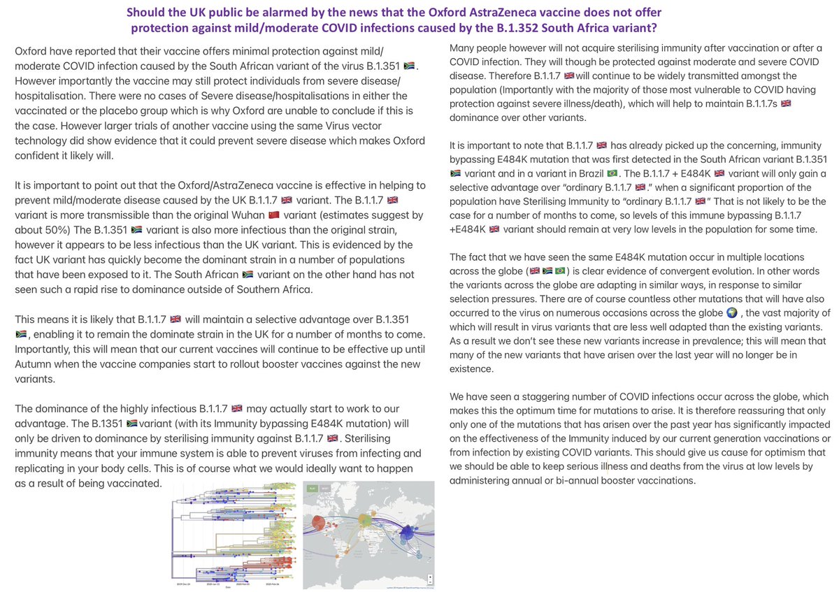 Should the UK public be alarmed by the news that the Oxford AstraZeneca vaccine does not offer protection against mild/moderate COVID infections caused by the B.1.352 South Africa variant?