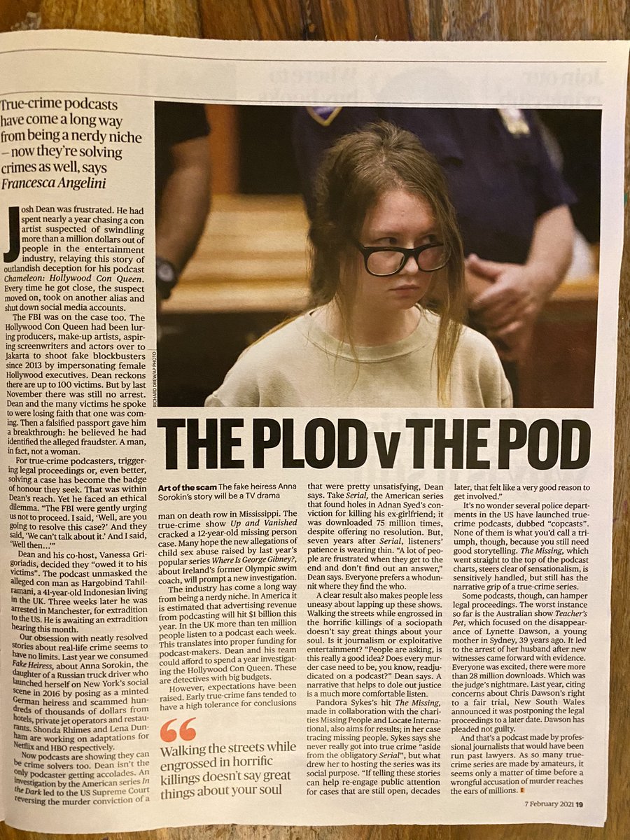 Delighted to be in the @thesundaytimes today - with a feature around true crime podcasts and policing. Lots more to come as the genre evolves and more people listen...